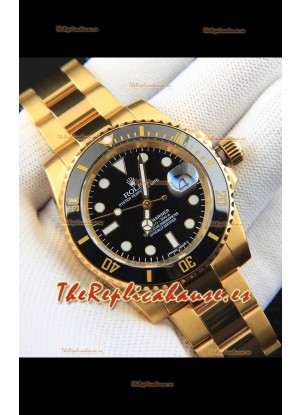 Rolex Submariner Reloj Réplica Japonés Caja en Oro Amarillo Dial Negro 