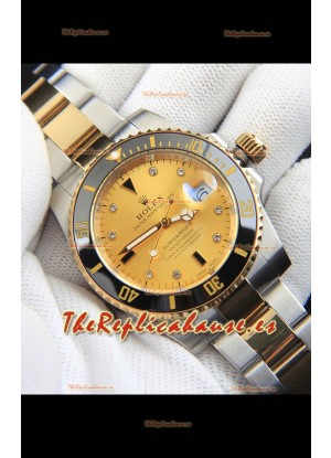 Rolex Submariner Japanese Reloj Réplica en Dos Tonos Caja Oro Amarillo Dial Dorado 
