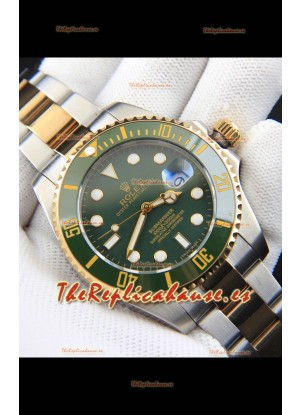 Rolex Submariner Reloj Réplica Japonés Caja Oro Amarillo en Dos Tonos Dial Verde 