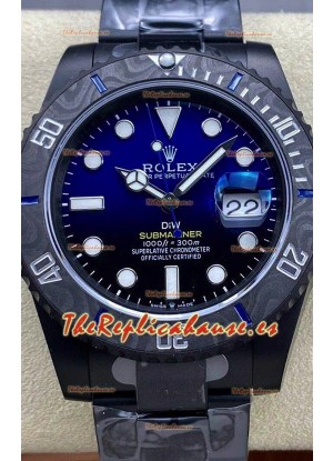 Rolex Submariner DiW Edición Especial Reloj con Revestimiento DLC Bisel de Carbono Dial Azul