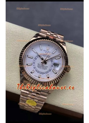 Rolex Sky-Dweller REF# 336935 Dial Blanco Reloj en Oro Rosado Caja Acero 904L Réplica Espejo 1:1