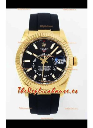 Rolex Sky-Dweller REF# 336935 Dial Negro Reloj en Oro Amarillo Caja Acero 904L Réplica Espejo 1:1