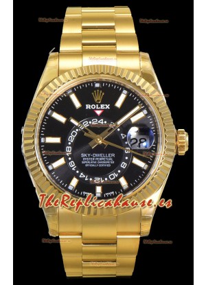 Rolex Sky-Dweller REF# 336235 Reloj Dial Negro en Oro Amarillo Caja Acero 904L  Réplica Espejo 1:1