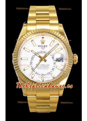 Rolex Sky-Dweller REF# 336235 Reloj Dial Blanco en Oro Amarillo Caja Acero 904L Réplica Espejo 1:1