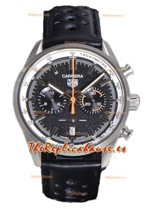 Tag Heuer Carrera Cronógrafo 43 Reloj Réplica Cuarzo Suizo Dial Negro Correa Piel