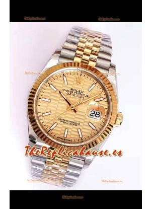 Rolex Datejust Dial Fluted-Motif 41MM Movimiento Cal.3135 Reloj Réplica Suizo en Caja de Acero 904L de Dos Tonos