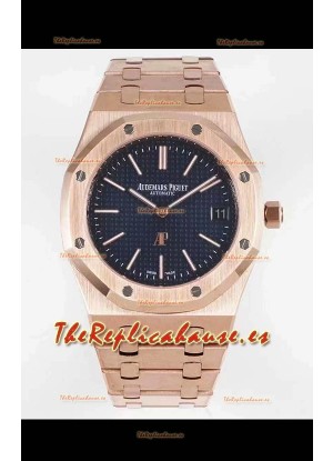 Audemars Piguet Royal Jumbo Oak Super Fino Reloj Réplica Suizo a espejo 1:1 Oro Rosado Dial Azul