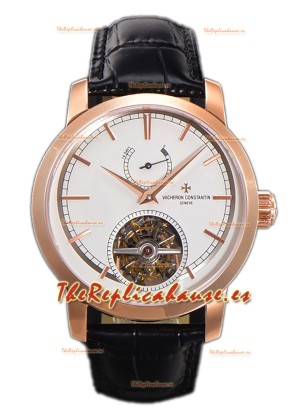 Vacheron Constantin Traditionelle 14-Day Tourbillon Dial Blanco Oro Rosado Reloj Réplica Espejo 1:1 