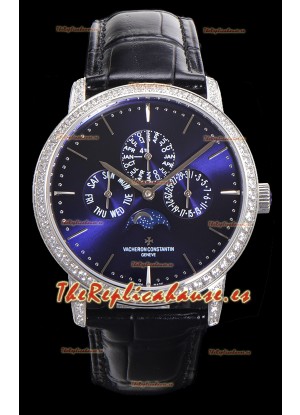 Vacheron Constantin Patrimony Perpetual Calendar Ultra-Thin White Gold Dial Azul Réplica Suiza