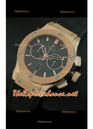 Hublot Classic Fusion Swiss Watch, esfera de carbón, estuche de oro rosado