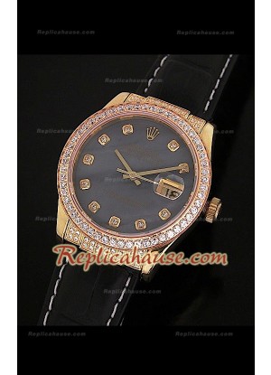 Rolex Datejust Reproducción Reloj Suizo para Hombres con Esfera Perla y Correa de Piel
