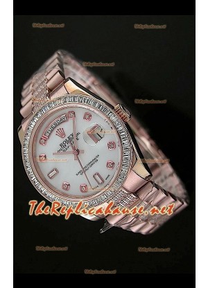 Rolex Daydate Reproducción Reloj Suizo - Reloj mediano de 37MM - Esfera Everose MOP