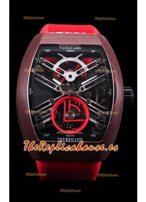 Franck Muller Vanguard Skeleton Tourbillon Reloj Réplica Suizo Rojo Carbono