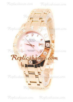 Pearlmaster Datejust Rolex Reloj Suizo en Oro Rosa y Dial rosa perlado - 34MM