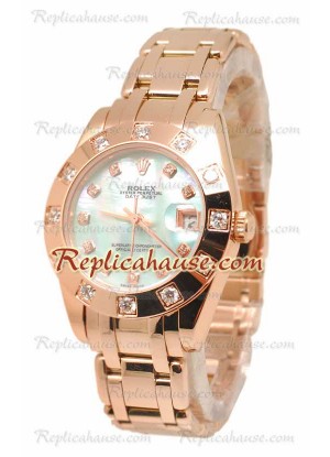 Pearlmaster Datejust Rolex Reloj Suizo en Oro Rosa con Dial Verde Perlado- 34MM
