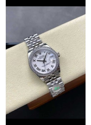 Reloj Rolex Superclon Datejust de 31 mm con esfera blanca y caja de acero
