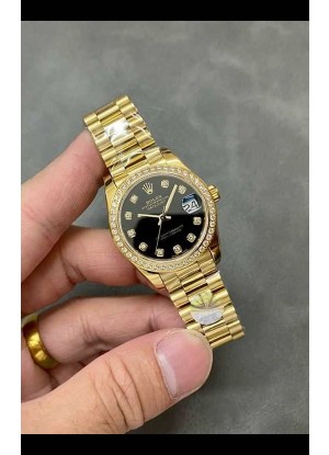 Reloj Rolex Datejust para mujer, 28 mm, esfera negra, oro amarillo, superréplica