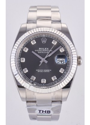 Reloj Datejust Superclon 126334 con esfera gris y diamantes, 41 mm, MVMNT con volante de inercia variable 3235