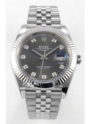 Reloj Datejust Superclon 126334 con esfera gris y diamantes, 41 mm, MVMNT con volante de inercia variable 3235