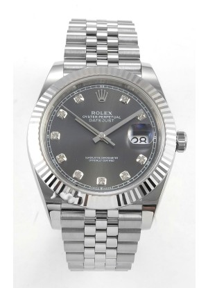 Reloj Datejust Superclon 126334 con esfera gris y diamantes, 41 mm, MVMNT con volante de inercia variable 3235