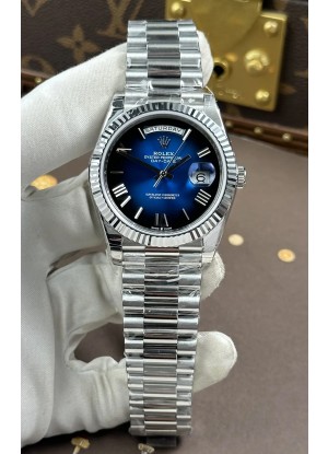 Reloj Rolex Day Date 228236 de acero inoxidable con esfera azul degradada y números romanos, réplica de alta calidad