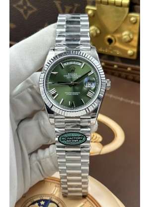 Reloj Rolex Day Date 228236 de acero inoxidable con esfera verde y números romanos, réplica de alta calidad