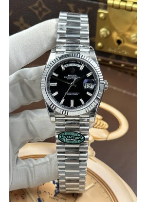 Reloj Rolex Day Date 228236 de acero inoxidable con esfera de cristal negro, réplica de alta calidad