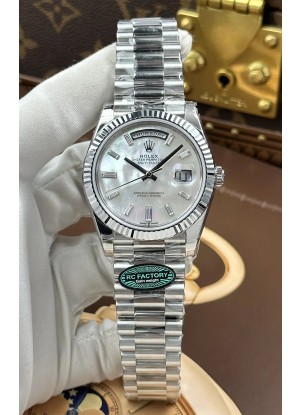 Reloj Rolex Day Date 228236 de acero inoxidable con esfera de perlas y cristal, réplica de alta calidad