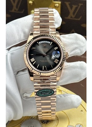 Reloj Rolex Day Date 228236 con esfera degradada color oro rosa y acabado pizarra, réplica de alta calidad