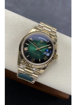 Reloj Rolex Day Date 228238 de oro amarillo con efecto degradado verde, superclon