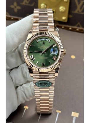Reloj Rolex Day Date 228236 de oro rosa con esfera verde y números romanos, réplica de alta calidad