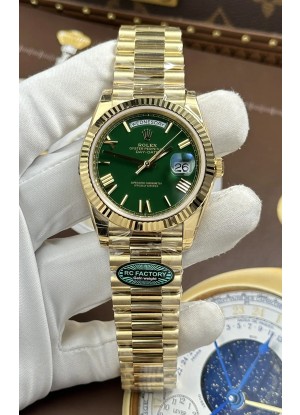 Reloj Rolex Day Date 228238 de oro amarillo con esfera verde y números romanos, réplica de alta calidad