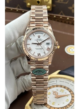 Reloj Rolex Day Date 228236 de oro rosa con esfera blanca y números romanos, réplica de alta calidad