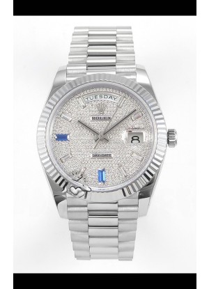 Reloj Rolex Day Date con esfera de diamantes de 40 mm, réplica perfecta