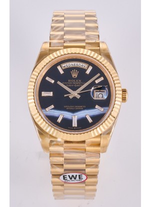 Reloj Rolex Day Date de oro amarillo con esfera negra personalizada de 40 mm, réplica súper original