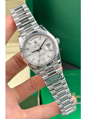 Reloj Rolex Day Date 228236 de acero inoxidable con esfera de cristal efecto rayos de sol, réplica de alta calidad