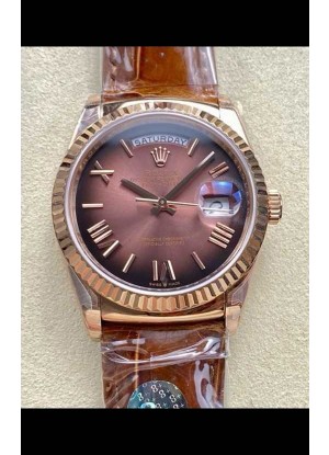 Reloj Rolex Day Date 128235, oro rosa, marrón, degradado, esfera romana, superclon