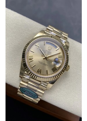 Reloj Rolex Day Date 228238 de oro amarillo con esfera romana dorada, superclon