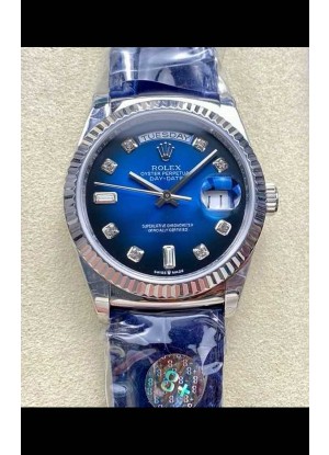Reloj Rolex Day Date 128236 de acero inoxidable con esfera azul degradada y diamantes, réplica perfecta