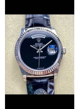 Reloj Rolex Day Date 128236 de acero inoxidable con esfera negra, réplica de alta calidad