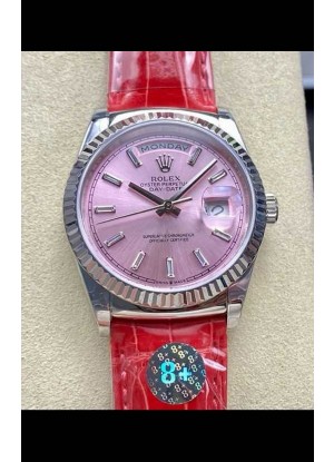 Reloj Rolex Day Date 128236 de acero inoxidable con esfera rosa, réplica perfecta