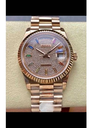Reloj Rolex Day Date 128345RBR con esfera de oro rosa y diamantes, réplica de alta calidad