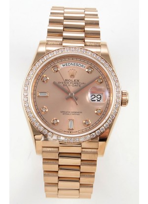 Reloj Rolex Day Date 128345 de oro rosa con diamantes y esfera, réplica perfecta