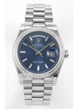 Reloj Rolex Day Date 128349 de acero inoxidable con esfera de cristal azul, réplica de alta calidad