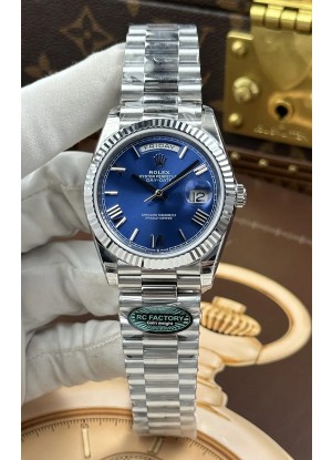 Reloj Rolex Day Date 228236 de acero inoxidable con esfera azul y números romanos, réplica de alta calidad