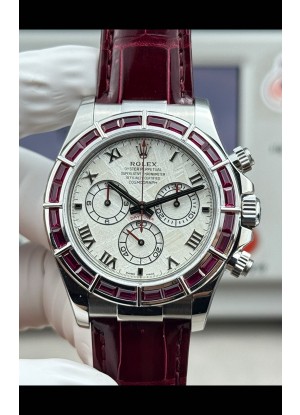 Reloj Rolex Daytona 116589SALV con movimiento libre, oro blanco, rubíes rojos y meteorito, superclon