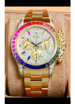 Reloj Rolex Daytona 116568 de oro rosa con esfera pavimentada de moissanitas, réplica de alta calidad