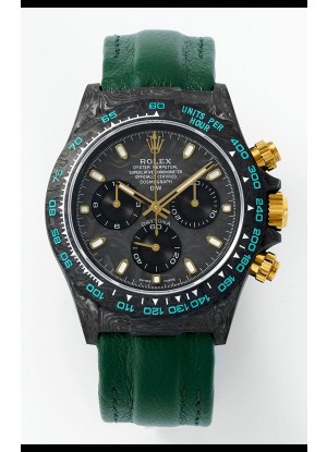 Reloj Rolex Daytona DiW con caja de carbono forjado y correa de velcro verde, réplica exacta