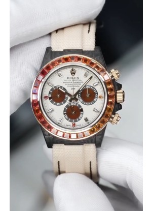 Reloj Rolex Daytona DiW con caja de carbono y zafiros arcoíris, réplica perfecta