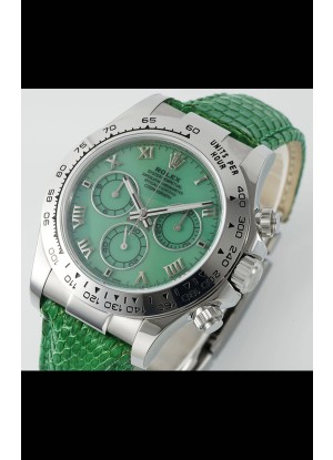 Reloj Rolex Daytona 116519 de acero inoxidable con correa de cuero y perlas verdes, réplica de alta calidad